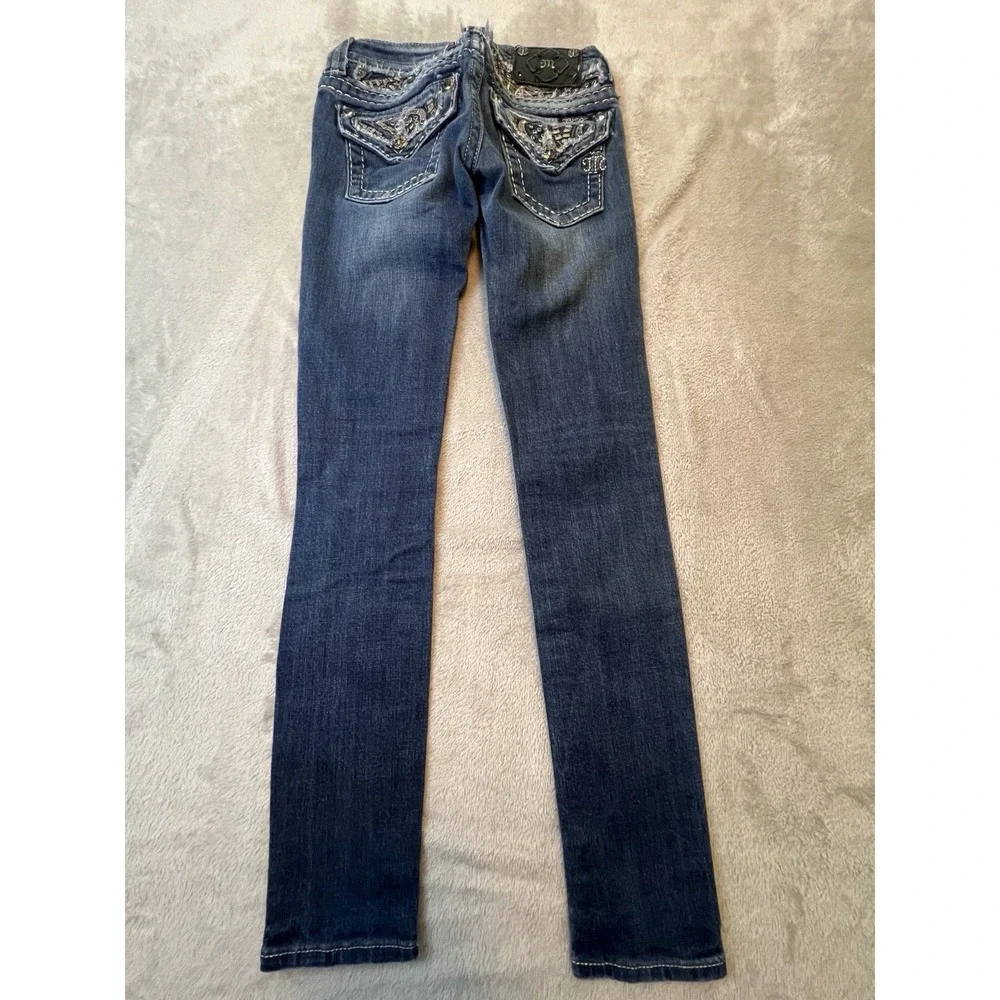 Miss Me Womens Jeans Size 25 Blue Mid Rise Stretch Rhinestone Pocket Skinny